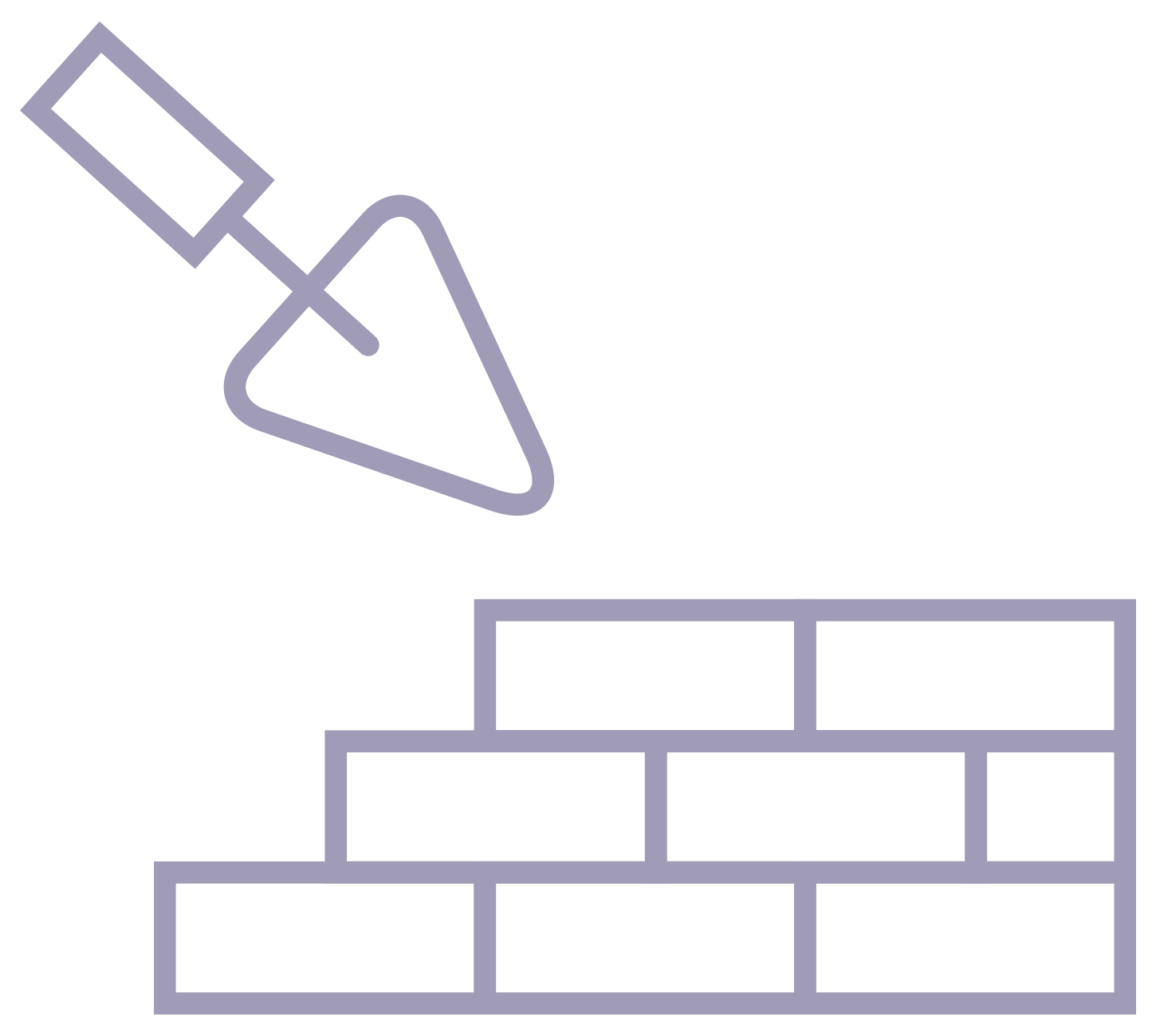 Um ícone de uma parede de tijolos parcialmente construída com uma espátula, representando infraestruturas para o compromisso número três