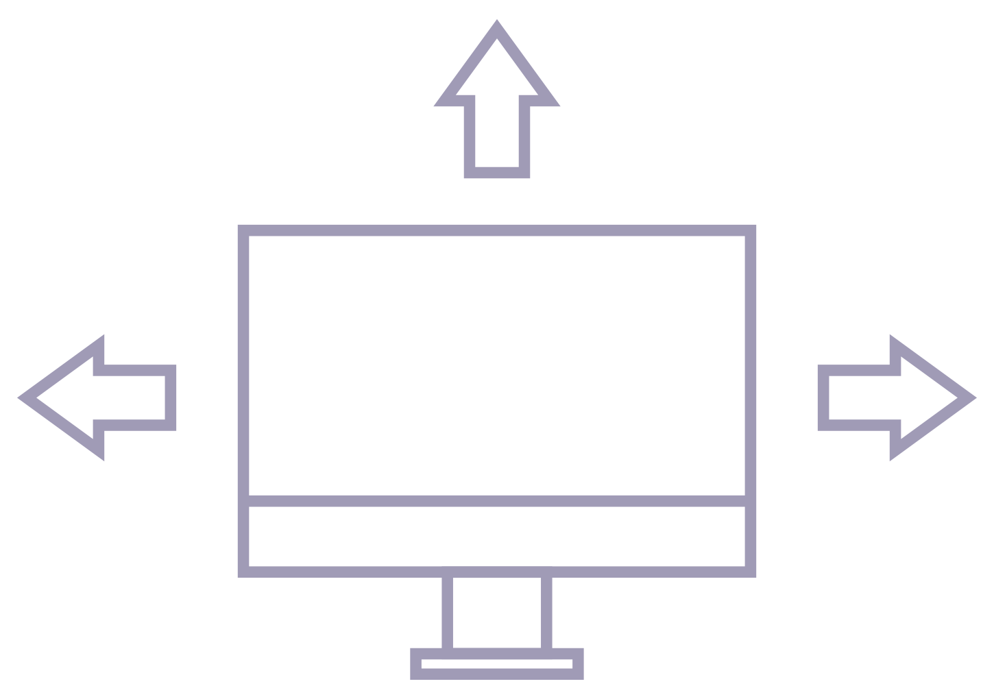 Um ícone de uma tela de computador com setas apontando para fora, representando os sistemas para o compromisso número dois